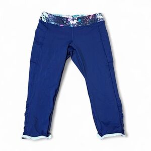 Ivivva By Lululemon Girls Size 14 Navy Blue Paint Splatter Crop Legging Capri
